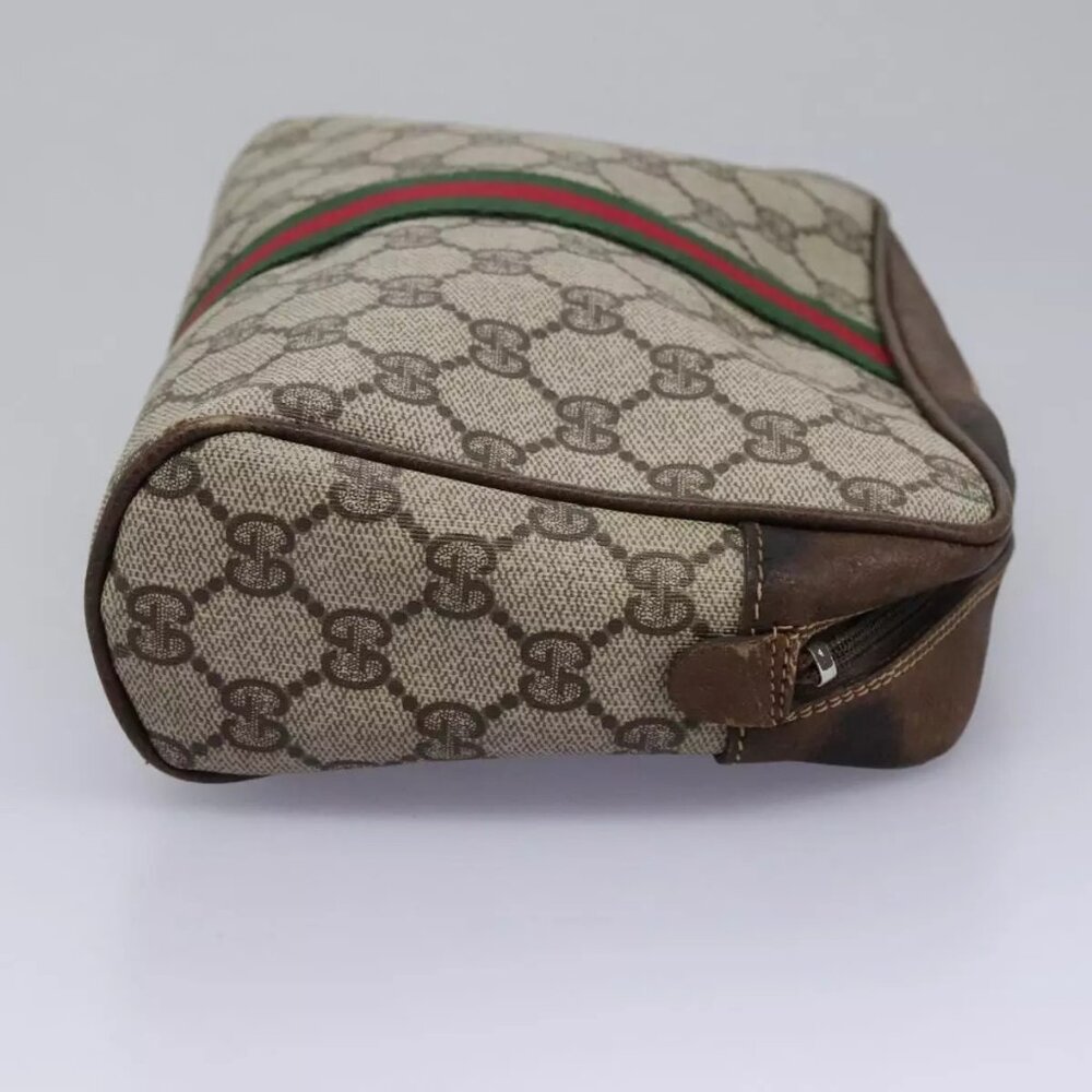 GUCCI GG Supreme Web Sherry Line Clutch Bag PVC Beige Red Green Auth - Picture 10 of 16